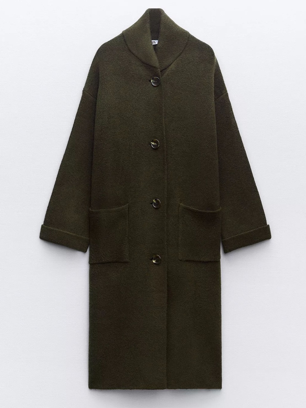 Zara Women’s Olive Green Long Wool-Blend Longlines Sweater Coat Sz Large NWOT
